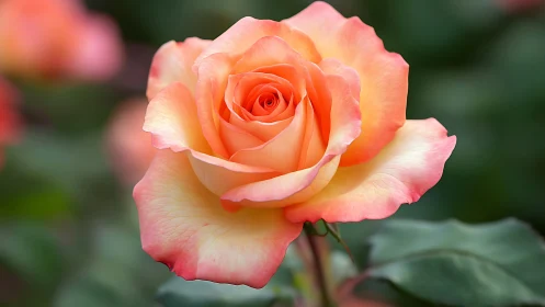Hybrid Tea Rose Bloom: Coral-Apricot Gradient with Layered Petals