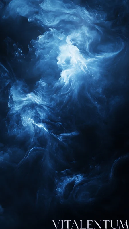 Luminescent blue nebular vortices dissolve into deep cosmic void