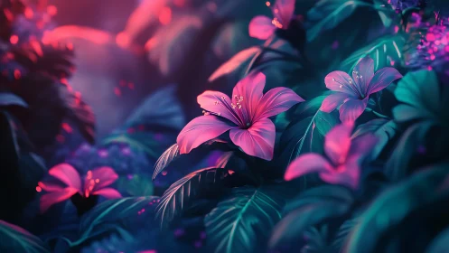 Neon Flora Garden: Luminescent Hybrid Flowers Digital Synthesis.