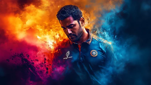 Somber cricketer emerges from blazing clouds of team colors
