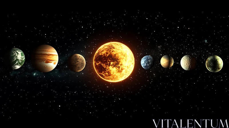 Solar-type star with surrounding planets aligned in deep space