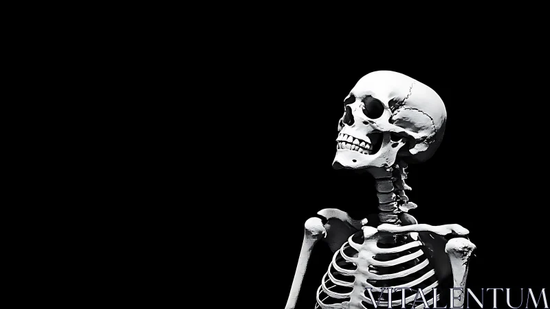 White human skeleton study under stark directional light.