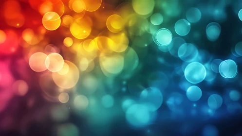 Glowing rainbow bokeh lights drifting through soft night.