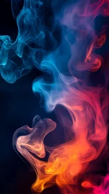 Colorful smoke plumes twist in vivid blue and orange gradients.