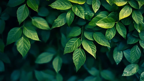 Emerald leaf chorus basking in shy forest evening light.