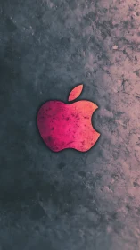 Textured magenta apple emblem on rough cyan stone surface