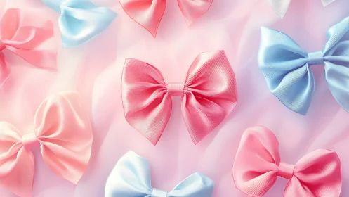 Composite Pattern of Ribbon Bows on Pink Background.