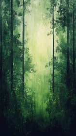 Ethereal Forest Passage with Luminous Canopy Opening