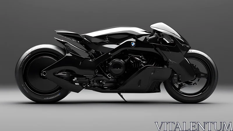 Sleek black BMW concept superbike in side profile view.