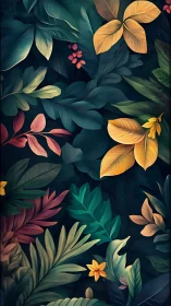 Nocturnal jungle leaves glow in jewel-toned stillness.