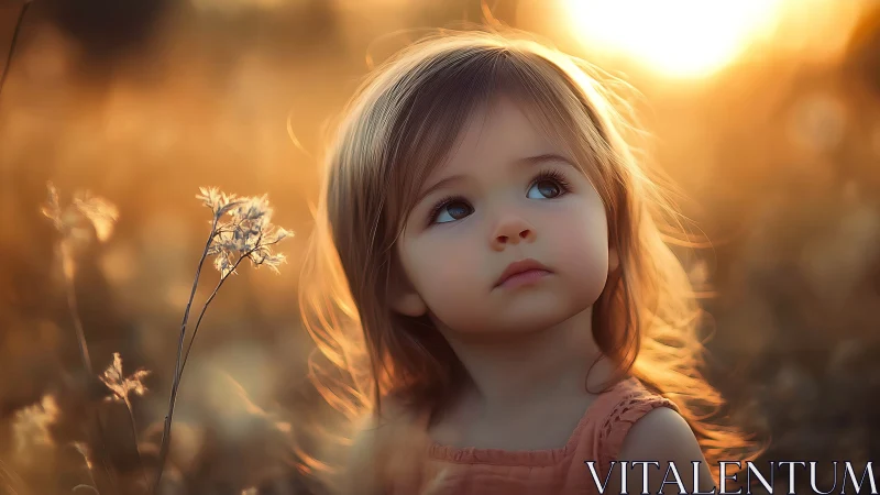 Young girl gazes thoughtfully in golden sunlight.