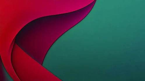 Curved red gradient layers over teal textured background.