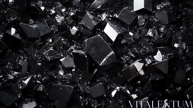 Black crystalline shards form dense reflective mineral surface