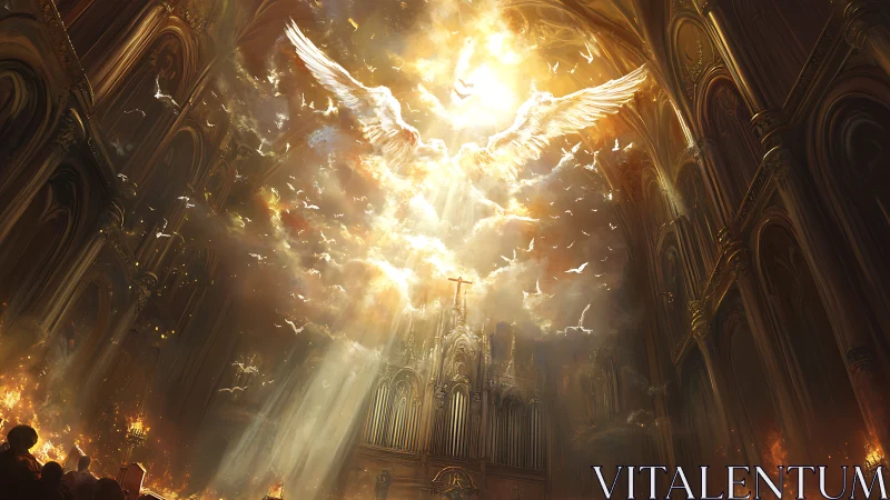 Angel of light erupts above cathedral altar in spectral ascent