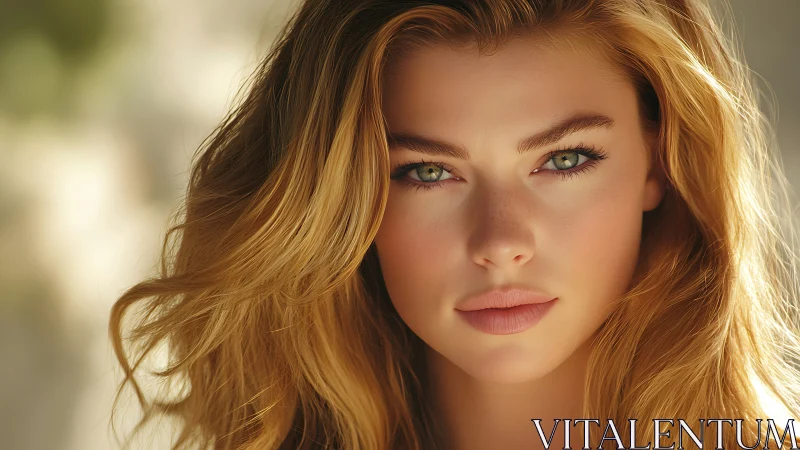 Sunlit gaze of a golden haired muse in quiet focus.