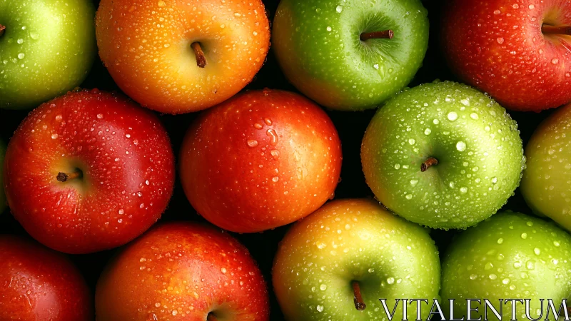 High-saturation macro study of wet red and green apples