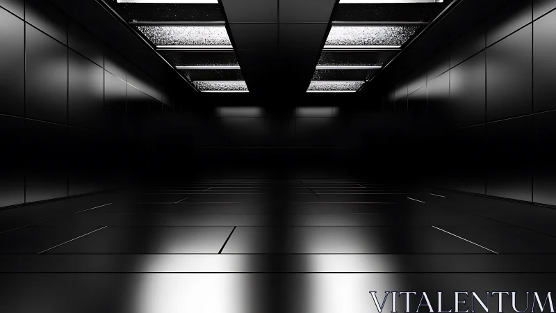 Midnight corridor of glossy light and quiet reflections.