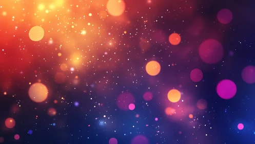Digital bokeh field with warm–cool gradient particle spread.