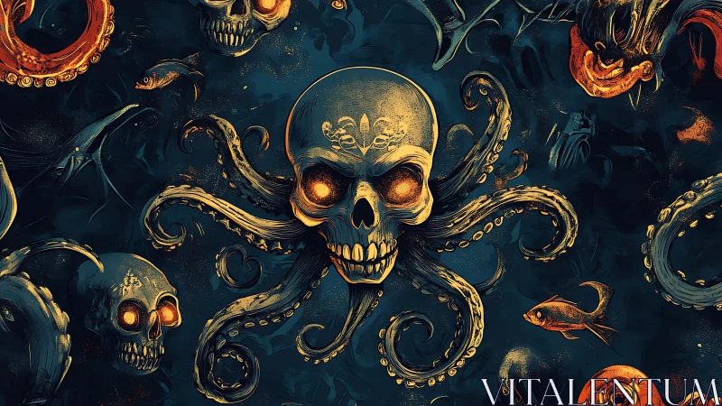 Skull-tide kraken king glows in abyssal pirate gloom.