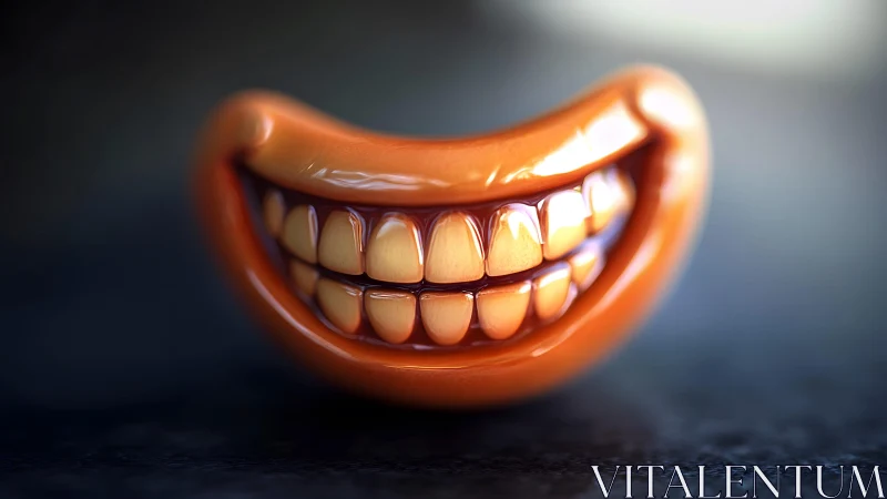 Realistic Orange Cartoon Smile Sculpture on Dark Background.