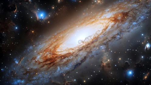 Spiral galaxy core with dust lanes and bright starfield.