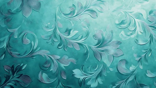 Teal ornamental floral relief pattern with curved leaves.