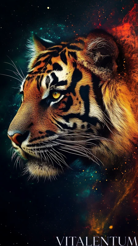 Cosmic tiger profile blazing through deep nebula space.