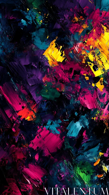 Chromatic impasto streaks in saturated abstract color field.