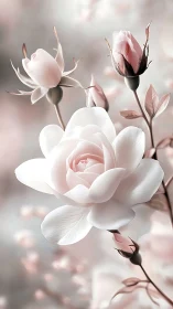 Delicate Pink Garden Roses in Soft Focus Botanical Study.