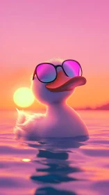 Sunset-surfing duckling crowns the horizon with cool swagger