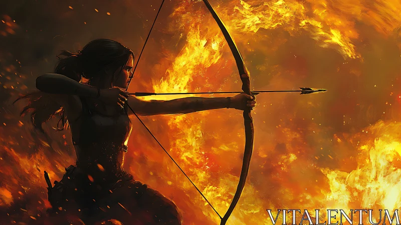 Flaming horizon bends as the lone archer threads her shot