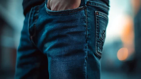 Blue denim jeans detail with stitching and texture