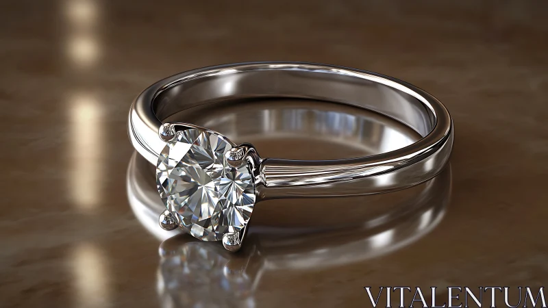 Solitaire diamond ring rendered with high-specular photorealism