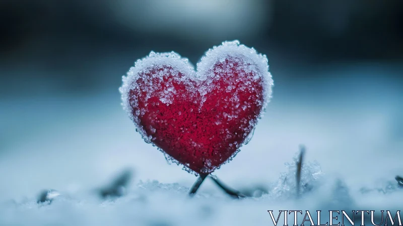 Frozen Red Heart Glistens in Winter Landscape.