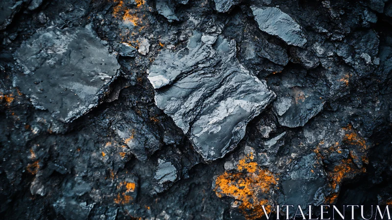 Macro shale rock texture with oxidized orange mineral accents