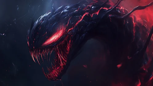 Bioorganic serpent head renders in high contrast red-black lighting