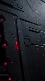 Midnight mech wall with red signal scars and quiet power.