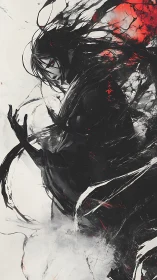 Shadow-touched wanderer framed by swirling crimson storm.