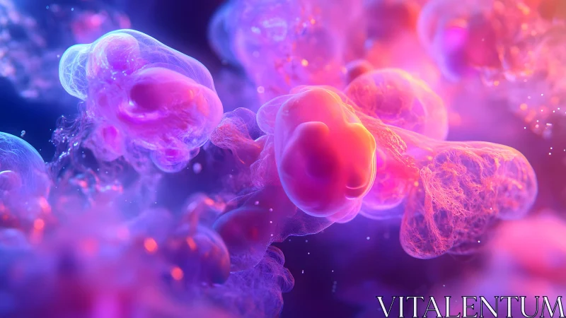 Abstract closeup of colorful glowing cells in digital art style.