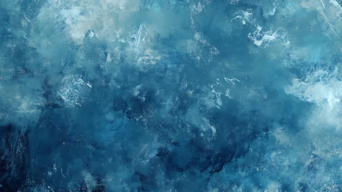 Textured blue abstract field with layered impasto cloud forms