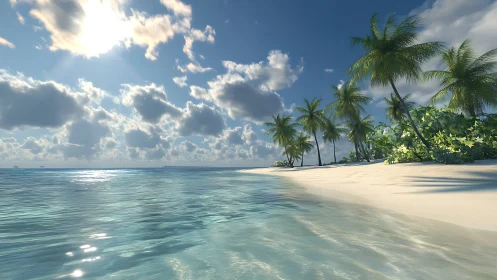 Tropical Beach Paradise with Palm Trees and Clear Turquoise Waters