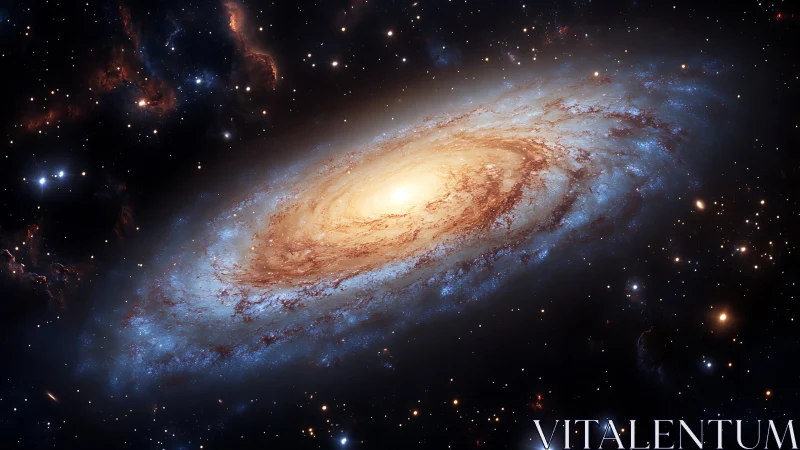 Glowing spiral galaxy wrapped in soft blue and golden light.