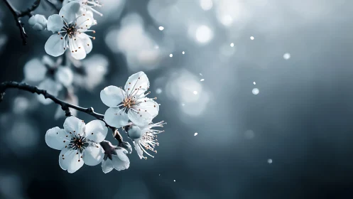 Spring Blossoms Crystallized in Frost. Macro Study.