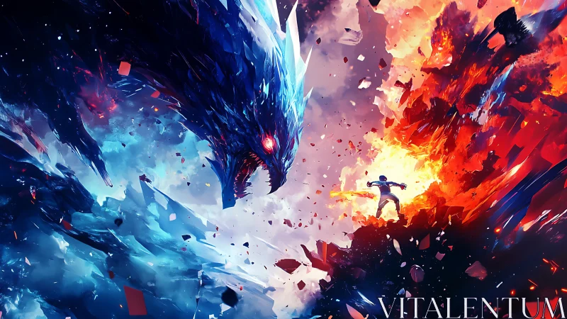 Flamebearer defies the abyssal ice dragon in shattering sky.