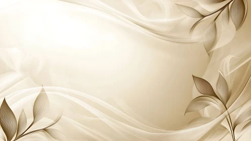 Monochrome botanical background shows stylized leaves and waves