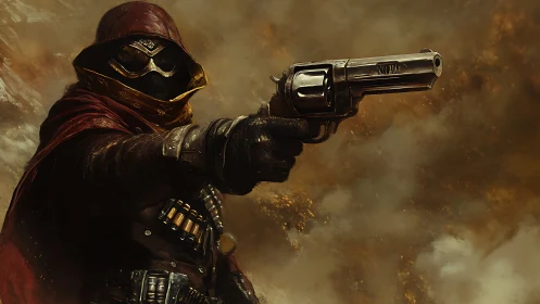 Cloaked gunslinger portrait in dramatic digital painting style.