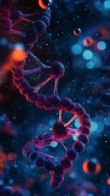 Neon DNA helix glows within deep cosmic microverse