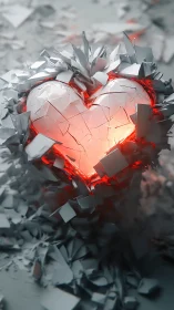 Shattered Heart with Luminous Red Energy Core and Crystalline Debris Field