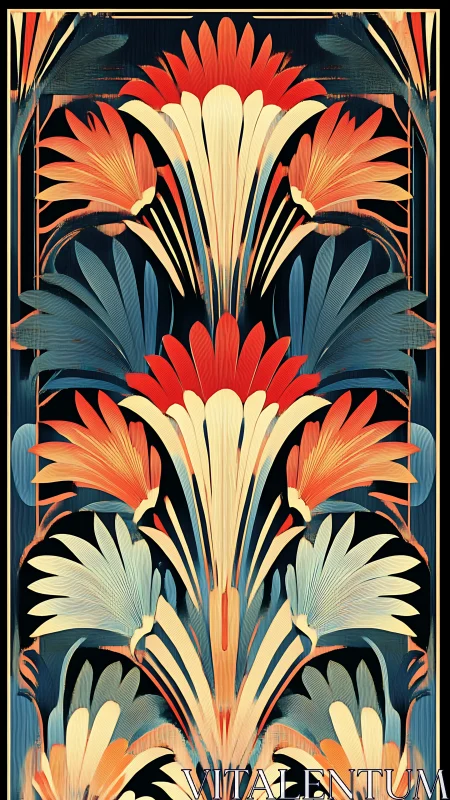 Art deco floral motif radiates bold symmetry and vintage glamour