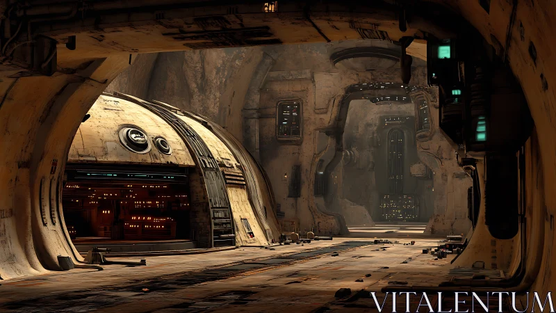 Subterranean desert hangar with retro-futurist control dome.